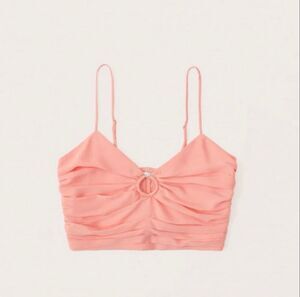 Abercrombie & Fitch Coral Pink Ruched O-Ring Cami Crop Top - NWOT - XS